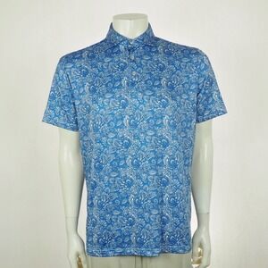 Tailorbyrd Golf Polo Shirt Mens Large Blue Paisley AOP Performance Tech Blend